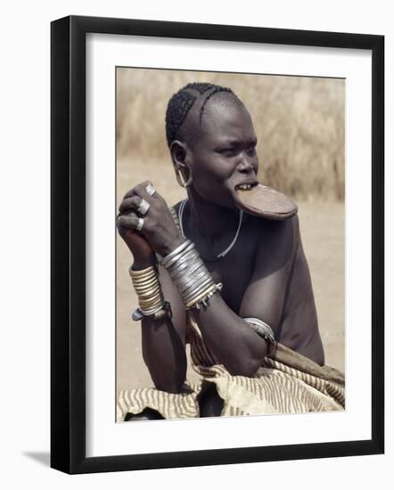 Mursi Woman Wearing a Large Clay Lip Plate, Omo Delta, Ethiopia-Nigel Pavitt-Framed Photographic Print