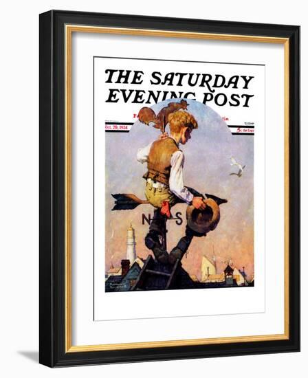 "On Top of the World" Saturday Evening Post Cover, October 20,1934-Norman Rockwell-Framed Giclee Print