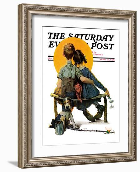 "Little Spooners" or "Sunset" Saturday Evening Post Cover, April 24,1926-Norman Rockwell-Framed Giclee Print