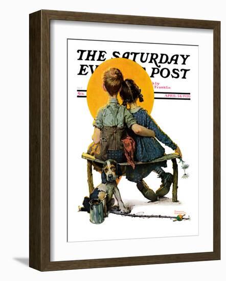 "Little Spooners" or "Sunset" Saturday Evening Post Cover, April 24,1926-Norman Rockwell-Framed Giclee Print