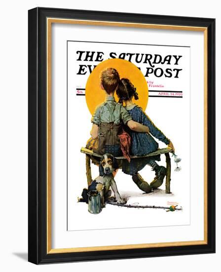 "Little Spooners" or "Sunset" Saturday Evening Post Cover, April 24,1926-Norman Rockwell-Framed Giclee Print