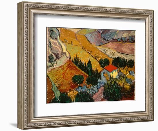 Landscape with House and Ploughman, 1889-Vincent van Gogh-Framed Giclee Print