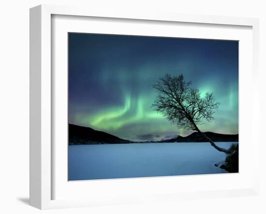 Aurora Borealis over Sandvannet Lake in Troms County, Norway-Stocktrek Images-Framed Photographic Print