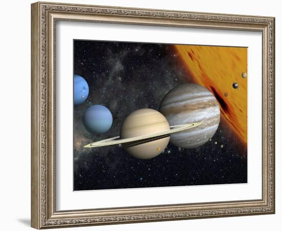 The Planets and Larger Moons to Scale with the Sun-Stocktrek Images-Framed Photographic Print