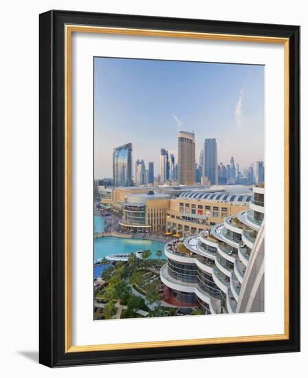 Dubai Skyline, Elevated View Over the Dubai Mall and Burj Khalifa Park, Dubai-null-Framed Photographic Print