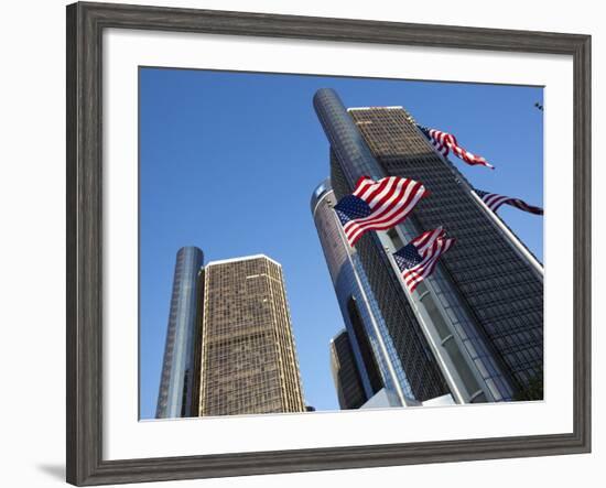American Flags, General Motors Corporate Headquarters, Renaissance Center, Detroit, Michigan, Usa-Paul Souders-Framed Photographic Print