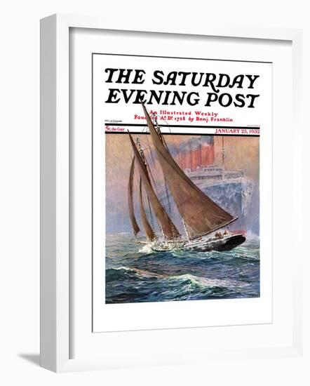 "Yacht and Steamship," Saturday Evening Post Cover, January 23, 1932-Anton Otto Fischer-Framed Giclee Print