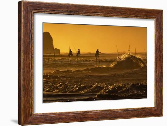 Stilt Fishermen at Sunrise-Alex Saberi-Framed Photographic Print