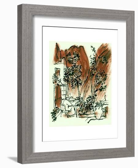 Gorge Tavern, Morocco, 1966, ink drawing-John Newcomb-Framed Giclee Print