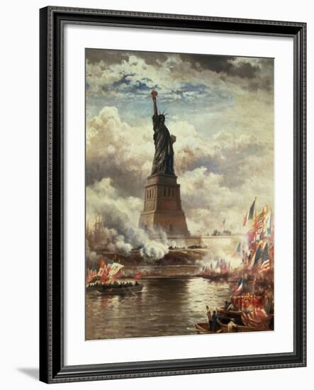 The Unveiling of the Statue of Liberty, Enlightening the World, 1886-Edward Moran-Framed Giclee Print