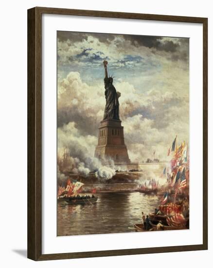 The Unveiling of the Statue of Liberty, Enlightening the World, 1886-Edward Moran-Framed Giclee Print