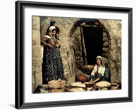 Lebanese Women Making Bread in Front of their House, C.1880-1900-null-Framed Photographic Print