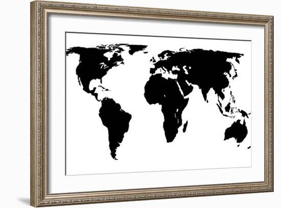 World Map - Black On White-Jacques70-Framed Art Print