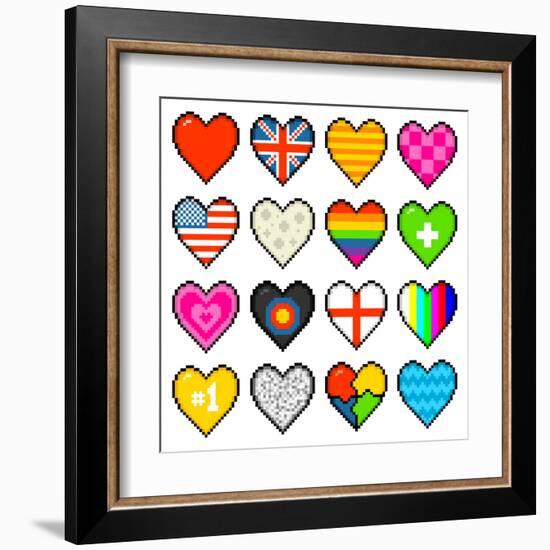 8-Bit Assorted Pixel Hearts-wongstock-Framed Art Print