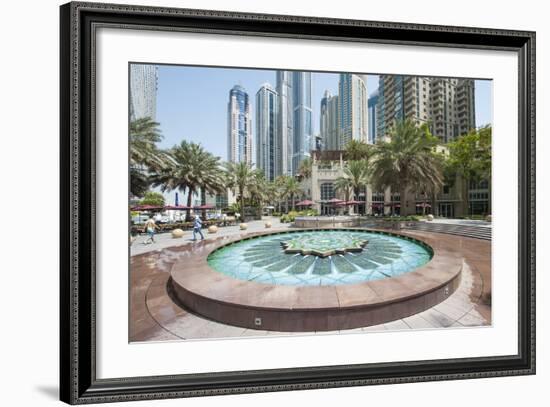 Fountain on the Dubai Marina Walk, Dubai, United Arab Emirates-Michael DeFreitas-Framed Photographic Print