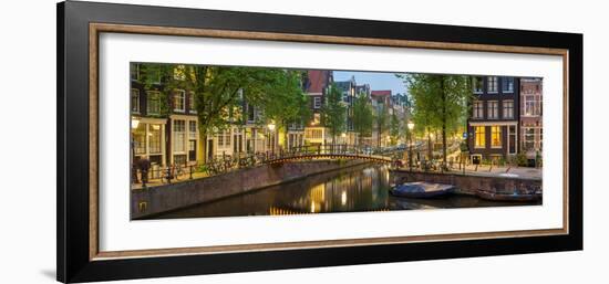 Houses Along Canal at Dusk at Intersection of Herengracht and Brouwersgracht-null-Framed Photographic Print