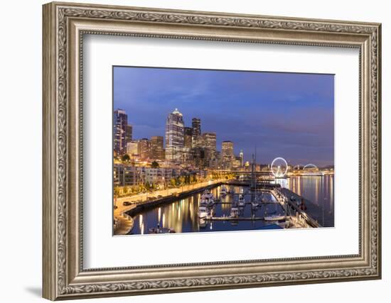 USA, Washington, Seattle. Night Time Skyline from Pier 66-Brent Bergherm-Framed Photographic Print