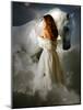 A Young Girl Wearing a White Dress Standing Beside a Horse under the Moonlight-Lynne Davies-Mounted Photographic Print