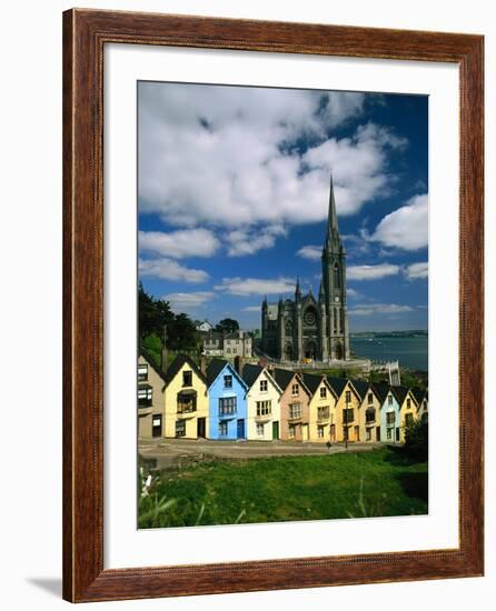 St. Coleman's Cathedral of Cobh Behind Colorful Row Houses-Charles O'Rear-Framed Photographic Print