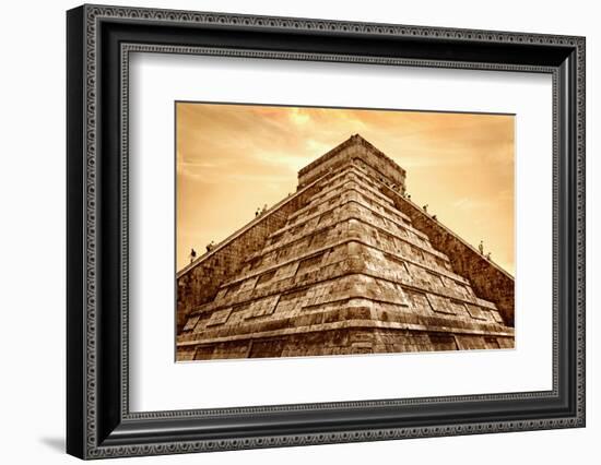 Tourists Climb the Pyramid of Kukulcan-Thom Lang-Framed Photographic Print