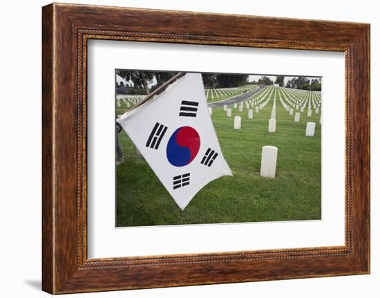 South Korean Flag Hanging at 2014 Memorial Day Event, Los Angeles National Cemetery, California, US-Joseph Sohm-Framed Photographic Print