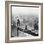 Golfer Teeing off on Girder High above City-null-Framed Photographic Print