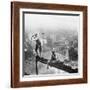 Golfer Teeing off on Girder High above City-null-Framed Photographic Print
