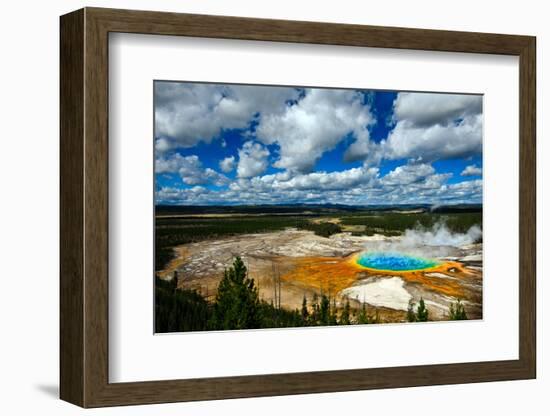 Grand Prismatic Pool at Yellowstone National Park with Blue Sky and Puffy Clouds-eric1513-Framed Photographic Print