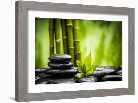 Zen Basalt Stones and Bamboo-scorpp-Framed Photographic Print