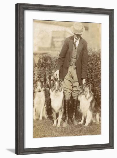 Man with Three Dogs in a Garden-null-Framed Photographic Print