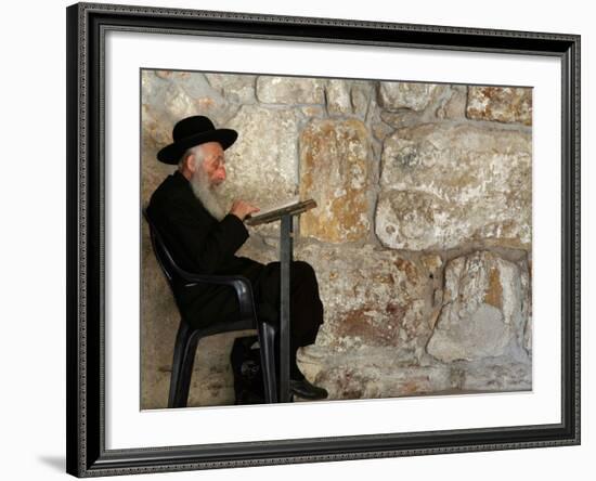 An Elderly Ultra-Orthodox Jew Prays at the Western Wall Plaza-null-Framed Photographic Print