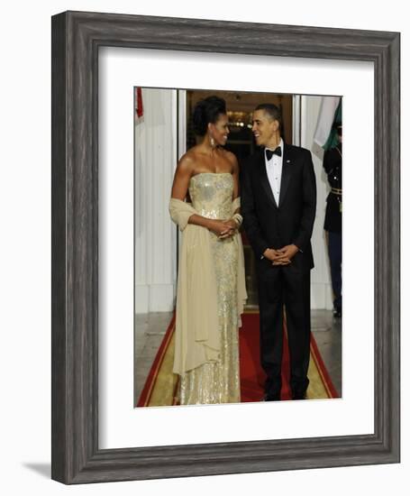 President Obama and First Lady before Welcoming India's Prime Minister and His Wife to State Dinner-null-Framed Photographic Print