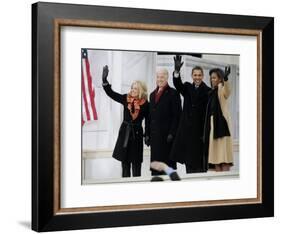 Barack Obama, Joe Biden and Their Wives Wave During the Inaugural Celebration at Lincoln Memorial-null-Framed Photographic Print