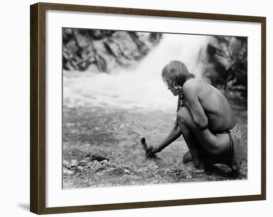 An Offering at the Waterfall, Nambe Indian-Edward S^ Curtis-Framed Photo