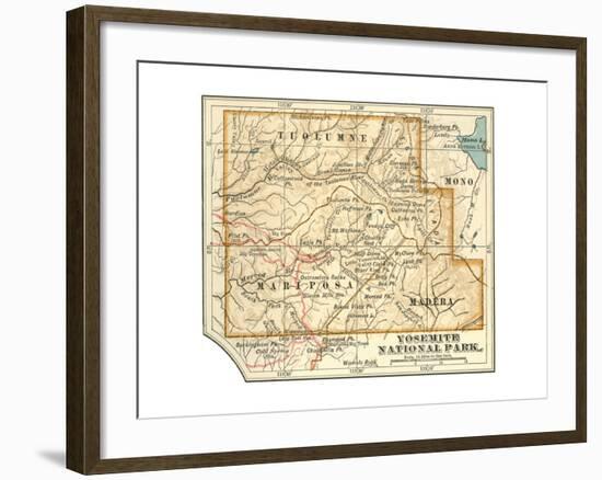 Map of Yosemite National Park (C. 1900), Maps-Encyclopaedia Britannica-Framed Giclee Print