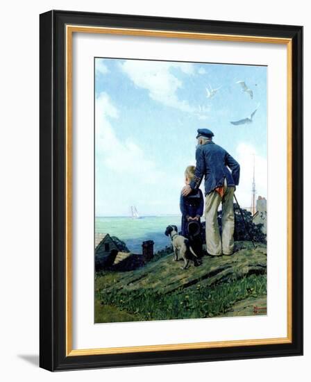 The Stay at Homes (or Outward Bound; Looking Out to Sea)-Norman Rockwell-Framed Giclee Print