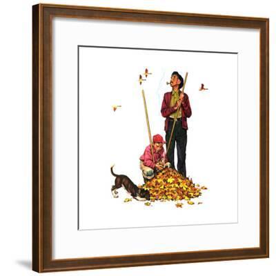 Grandpa and Me: Raking Leaves Giclee Print by Norman Rockwell | Art.com