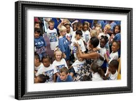 First Lady Michelle Obama Greets Children at Naval Air Station Oceana Summer Camp-null-Framed Photo