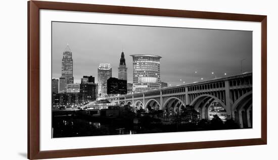 Bridge in a City Lit Up at Dusk, Detroit Avenue Bridge, Cleveland, Ohio, USA-null-Framed Photographic Print