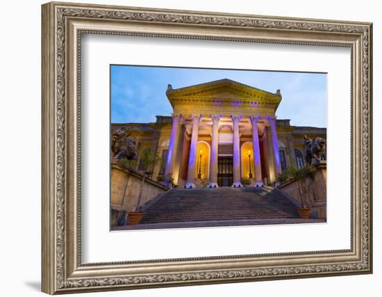 Entrance to Teatro Massimo at Night, One of the Largest Opera Houses in Europe, Palermo-Martin Child-Framed Photographic Print