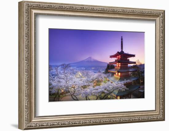 Japan, Yamanashi Prefecture, Fuji-Yoshida, Chureito Pagoda, Mt Fuji and Cherry Blossoms-Michele Falzone-Framed Photographic Print