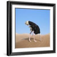 Scared Ostrich Burying its Head in Sand Concept-Andrey_Kuzmin-Framed Photographic Print