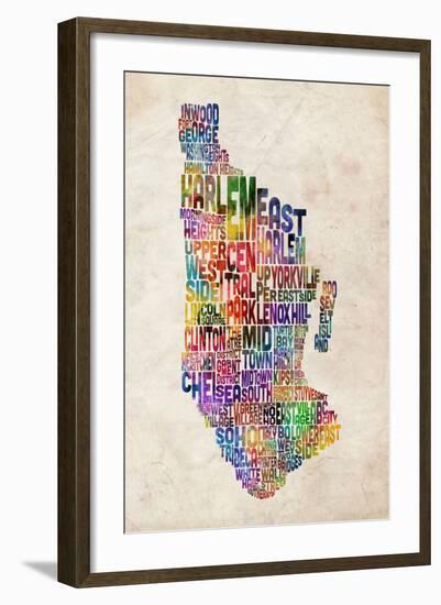 Manhattan New York Text Map-Michael Tompsett-Framed Art Print