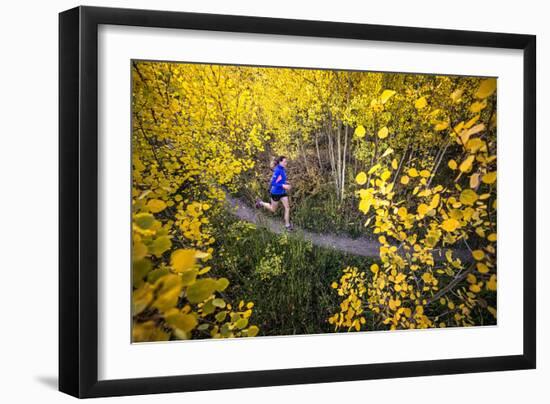 Mother And Daughter Trail Running In The Fall In Colorado-Liam Doran-Framed Photographic Print