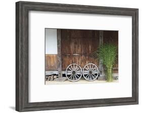 Wheel with Gassho-zukuri house, Ainokura Village, Gokayama, Japan-Keren Su-Framed Photographic Print