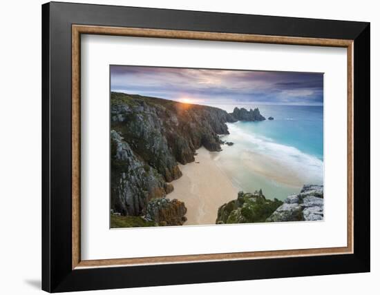 Sunrise over Pednvounder Beach at the Logan Rock, Cornwall, England.-Adam Burton-Framed Photographic Print