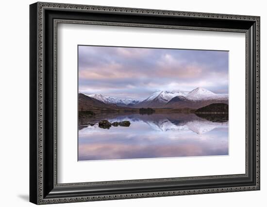 Frozen Lochan na h-Achlaise and snow covered Black Mount mountain range, Rannoch Moor, Scotland. Wi-Adam Burton-Framed Photographic Print