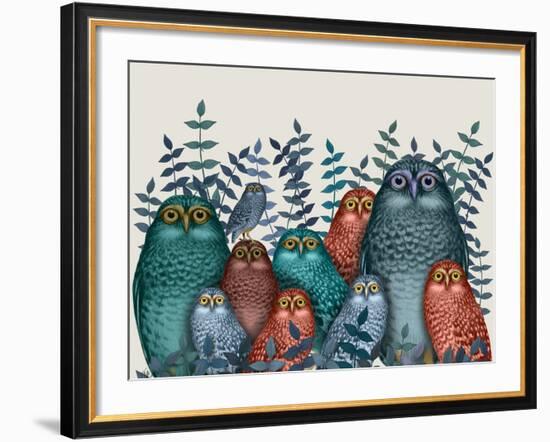 Electric Owls, Blue and Orange-Fab Funky-Framed Giclee Print