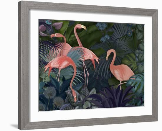 Flamingos in Blue Garden-Fab Funky-Framed Giclee Print