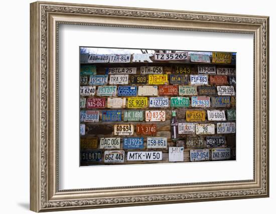 License plate mounted on a wall at the roadside, Hole 'N the Rock, Zion National Park, Utah, USA-Panoramic Images-Framed Premium Photographic Print